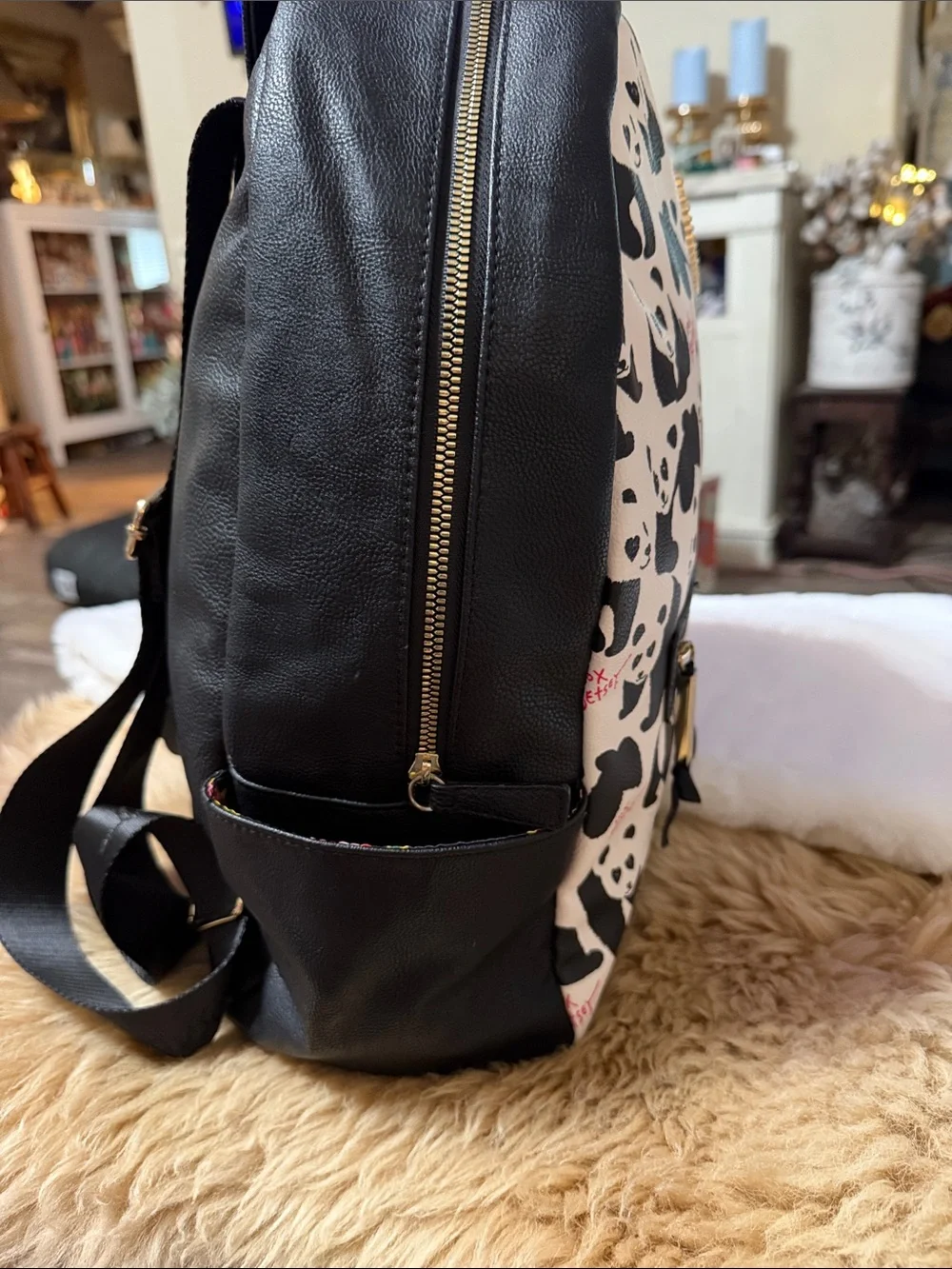 Betsey Johnson Oversized Panda Floral Backpack what is what floral lining